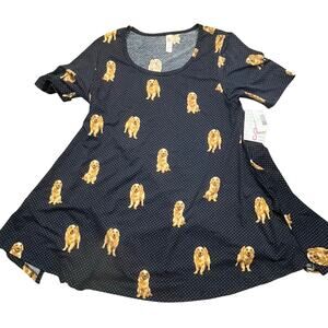 New LuLaRoe Sz S‎ Navy Polka Dot Short Sleeve Golden Retriever Tunic Perfect Tee